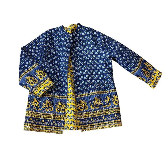 Reversible Quilty Handmade Chore Coat Large/XL Women's Blue Yellow - Picture 1 of 4